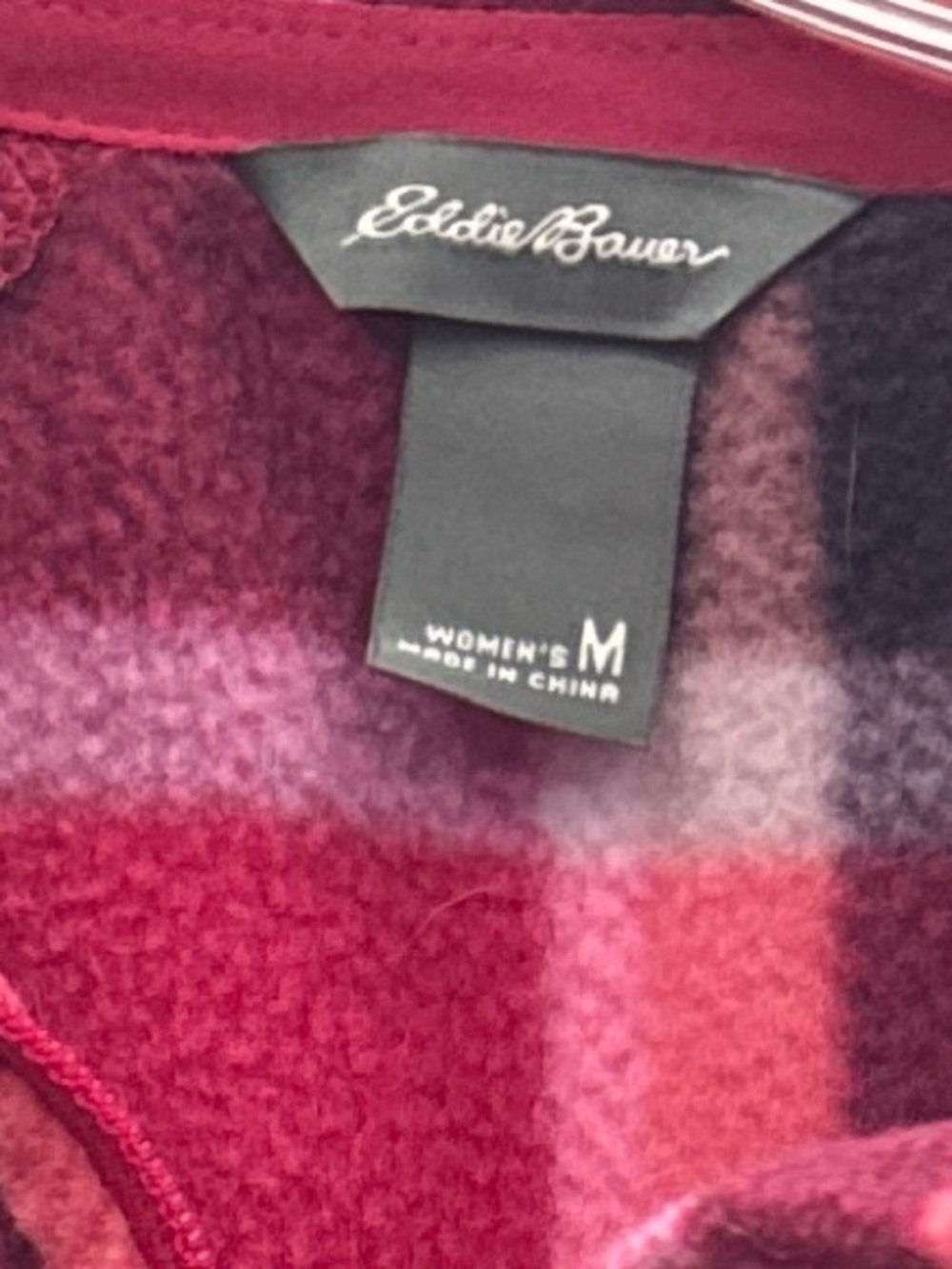 Eddie Bauer Women's Maroon and Pink Plaid Fleece Top - Picture 6 of 6